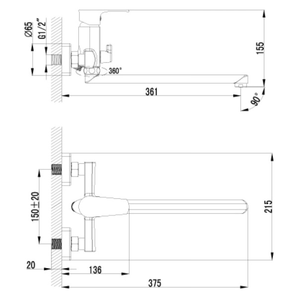 смеситель для ванны с душем lemark plus factor lm1651c универсальный