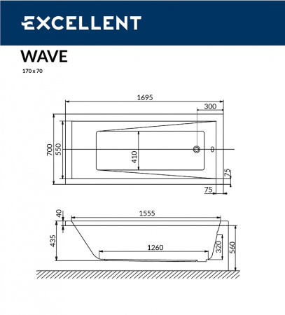 акриловая ванна excellent wave 170x70 "relax" цвет бронза