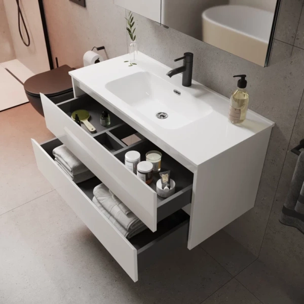 тумба под раковину sancos libra 1190х450х500, c двумя ящиками, белая глянцевая арт. lb120-1w
