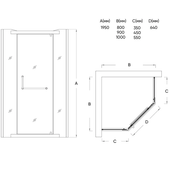 душевой уголок veconi rovigo rv36-100t-02-19c1 100×195 см рифленое хром