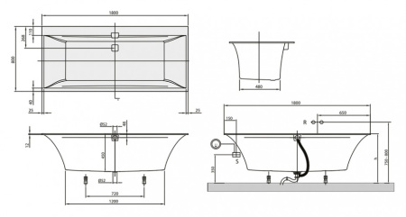 квариловая ванна villeroy&boch squaro edge12 ubq180sqe2dv-rw 180x80 см белый камень