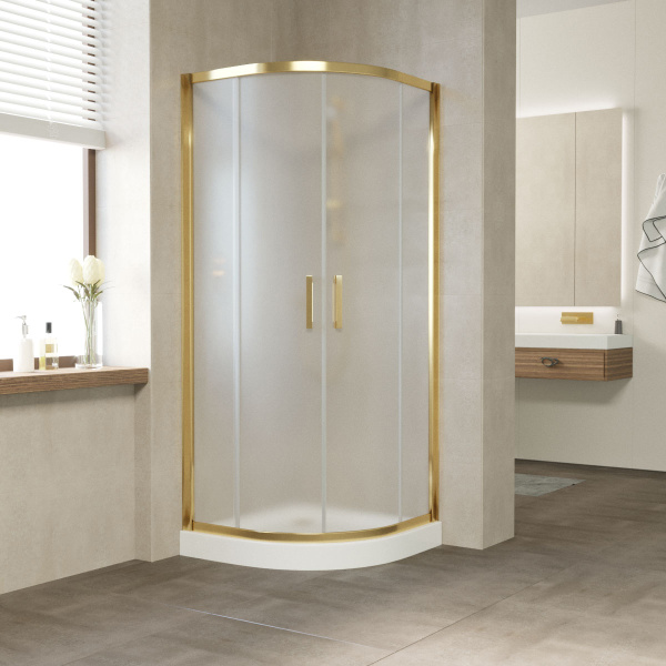 душевой уголок vegas glass zs 90 09 10 профиль золото, стекло сатин