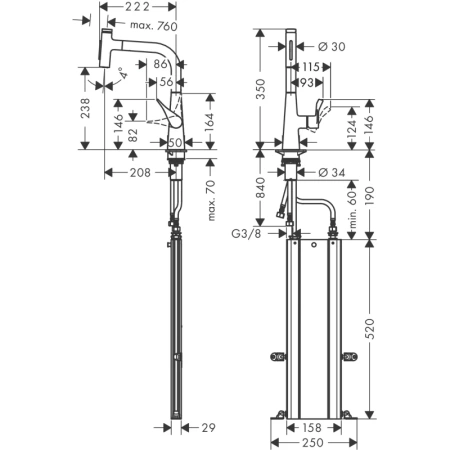 смеситель для кухни hansgrohe metris select m71 73817800, сталь