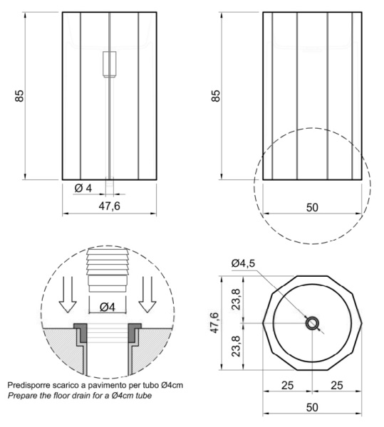 antonio lupi vitreo раковина напольная ø50х85см, с подсветкой led, слив в пол, cristalmood, пьедестал матовый, цвет: fume