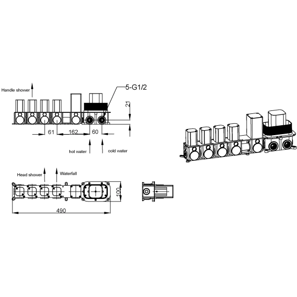 душевой комплект boheme zodiac 133-2-brb 230 мм, с термостатом, бронза матовая
