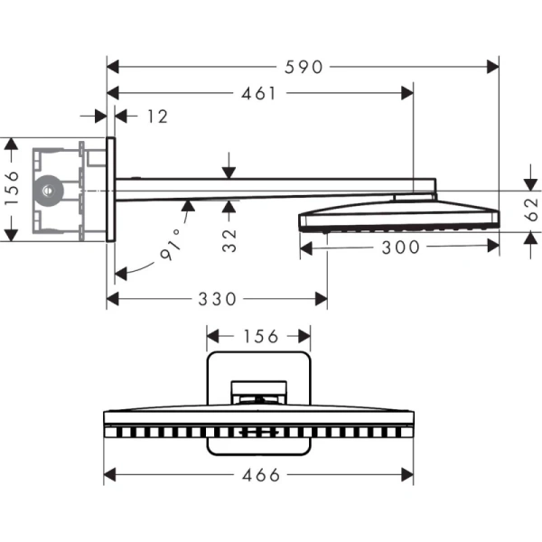 верхний душ 466x300 мм axor showersolutions 35275000