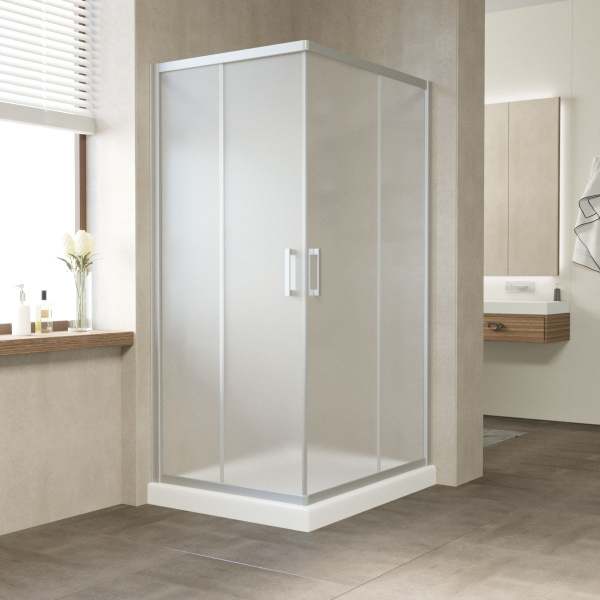 душевой уголок vegas glass za-f 90*80 07 10 профиль матовый хром, стекло сатин
