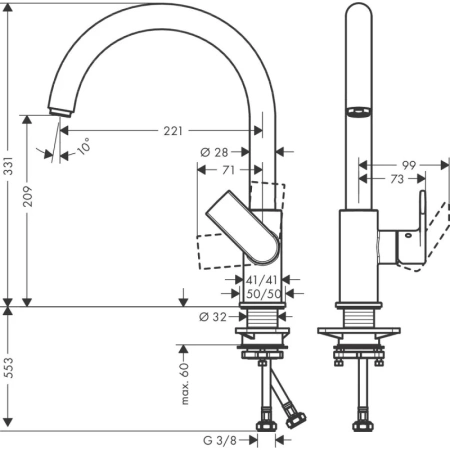 смеситель для кухни hansgrohe vernis shape m35 71871000, хром