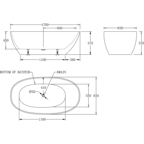 акриловая ванна belbagno 170x83 bb80-1700-w0 без гидромассажа