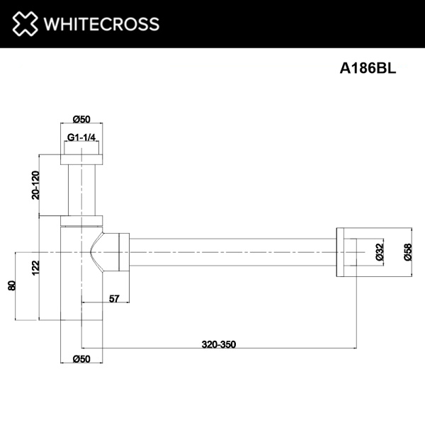 сифон whitecross a186bl для умывальника, декоративный, черный мат