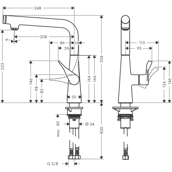 смеситель для кухни hansgrohe metris select m71 14847000, хром