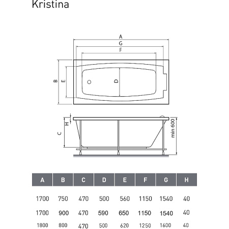 акриловая ванна relisan kristina 180x80 гл000023015