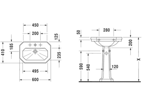 раковина подвесная 60 см duravit 1930 0438600000