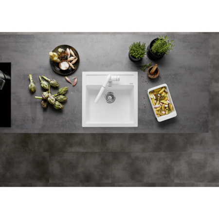 кухонная мойка blanco dalago 5 518528 врезная, silgranit puradur, цвет серый бежевый