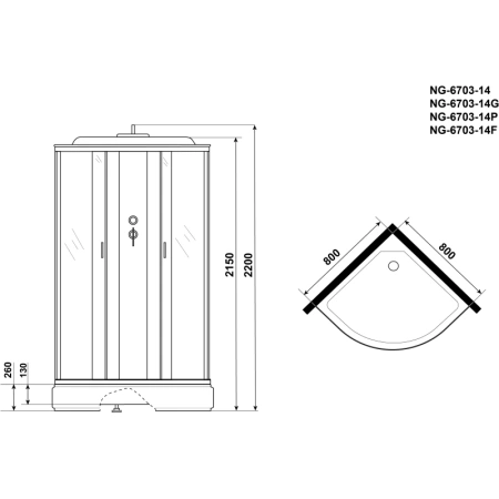 душевая кабина niagara classic 80х80 ng-6703-14g с гидромассажем