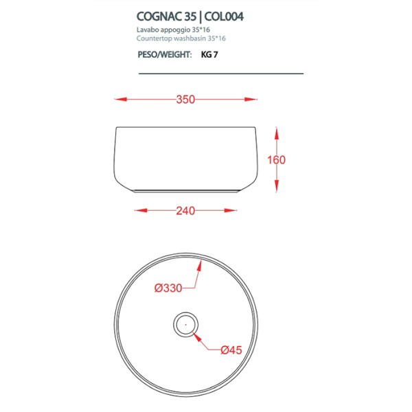раковина artceram cognac col004 01 34 накладная, без отв., без перелива, на столешницу, saniglaze, ø35xh16 см, белый глянцевый