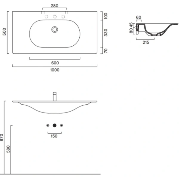 раковина catalano sfera 0521010001 100x50 см, накладная, подвесная, белый глянец