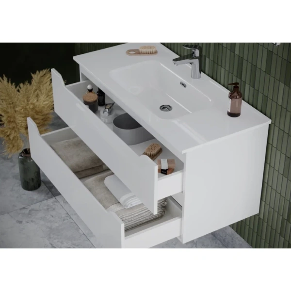 тумба под раковину sancos norma 2.0 1190х450х500, c двумя ящиками, белая глянцевая арт. nr2.120-1w