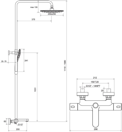 душевая стойка ravak termo 300 te 092.00/150 x070098