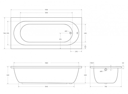 каркас для ванны cezares eco emp-160-70-mf-r