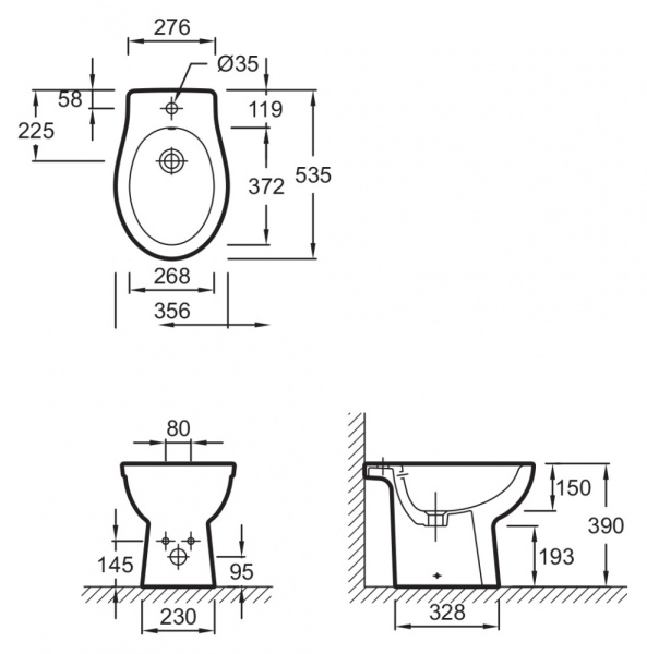 биде напольное jacob delafon patio ebb0002-00