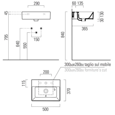 раковина gsi kube x 9447111 подвесная, 50x37 см, bianco lucido (белый глянец)