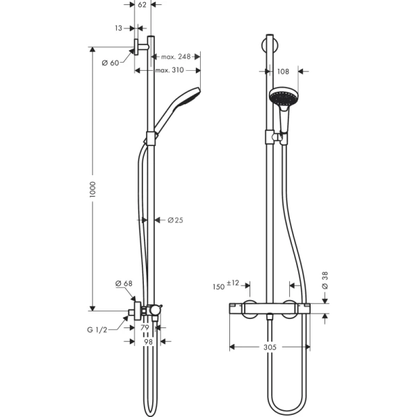 термостат для душа hansgrohe croma select s semipipe multi 27247400