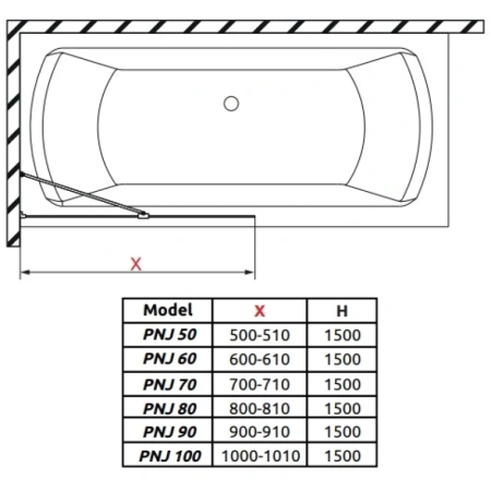 шторка для ванны radaway idea black pnj ii frame 80 10001080-54-56 прозрачное