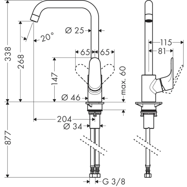 смеситель для кухни hansgrohe focus m41 31820670, черный матовый