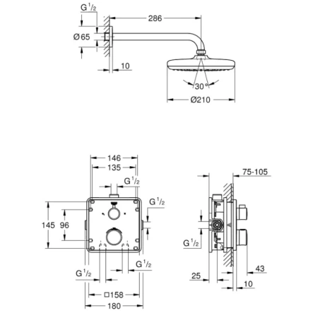 душевой комплект 210 мм grohe grohtherm 34728000