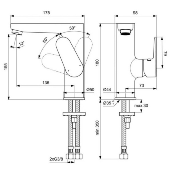 смеситель для раковины ideal standard cerafine model o bc555aa