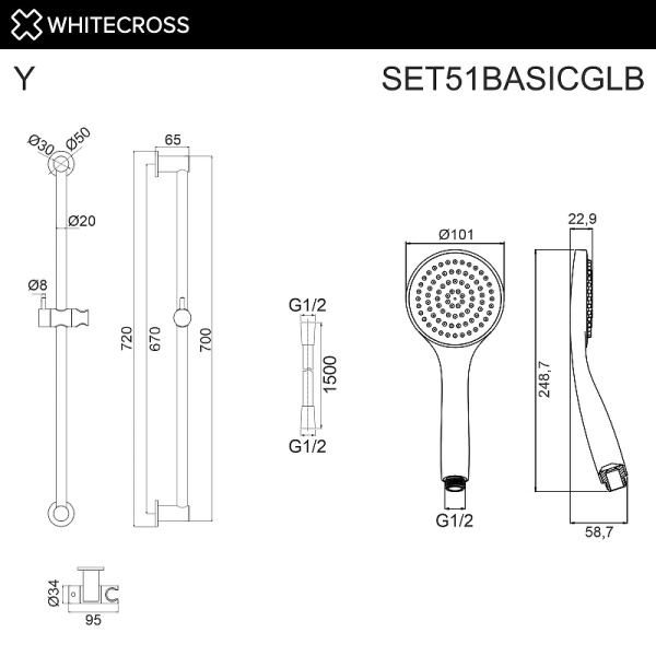 душевой гарнитур whitecross set51basicglb цвет золото брашированное