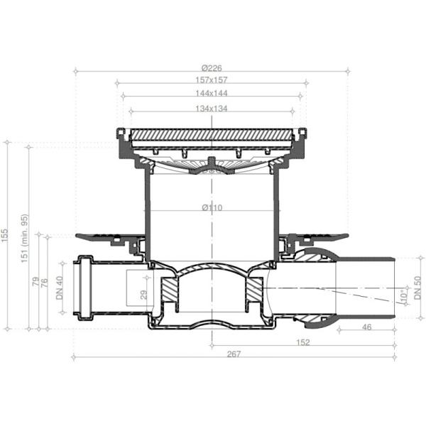 душевой трап 144x144/50 мм pestan confluo standard ceramic gold 2 13000120 под плитку