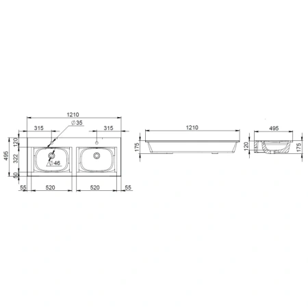 раковина полувстраиваемая am.pm spirit v2.0 120 m70awcd1202wg, белая двойная