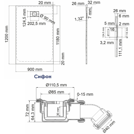 душевой поддон из стеклопластика wasserkraft main 120х90 41t07 цвет белый матовый