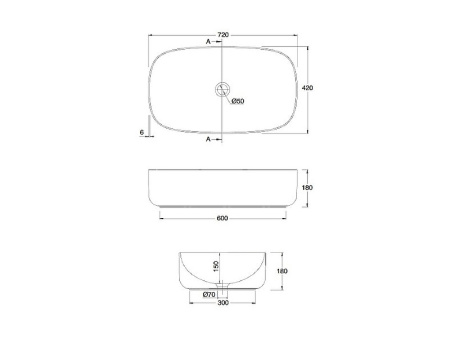 раковина scarabeo moon 5502 накладная, овальная, 72x42 см, белая