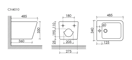 биде ceramicanova union cn4010 подвесное, белое