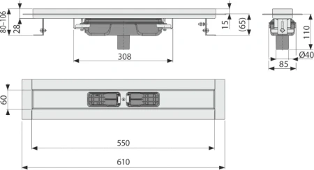 душевой лоток alcaplast apz1106-550 без решетки