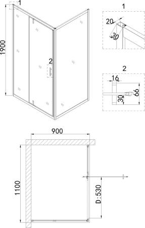 душевой уголок niagara nova ng-83-11ab-a90b 110x90, прямоугольный, черный