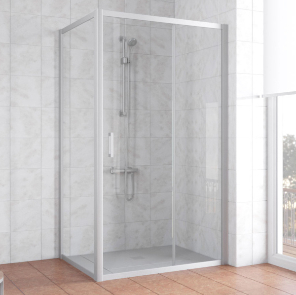 душевой уголок vegas glass zp+zpv 100*80 07 01 профиль матовый хром, стекло прозрачное