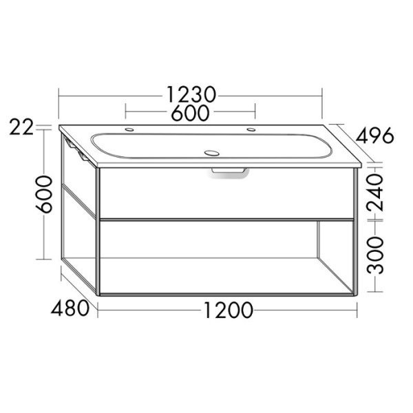 тумба с раковиной burgbad vry sguk123f6019go253c001*2, 123 см, подвесная, цвет белый матовый