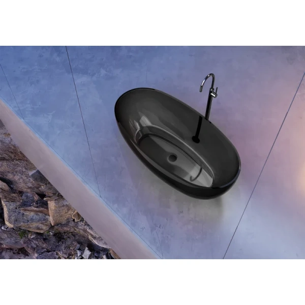 ванна из полиэфирной смолы abber kristall at9703onyx 170x75 см, отдельностоящая, черный