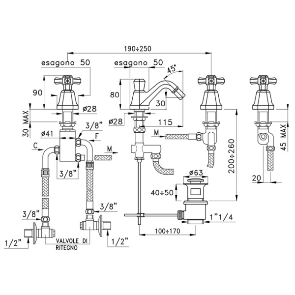 stella stella eccelsa смеситель для биде на 3 отверстия 3601tc, с донным клапаном, цвет: хром