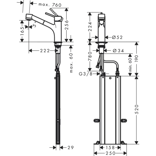 смеситель для кухни hansgrohe talis m52 73860800, сталь