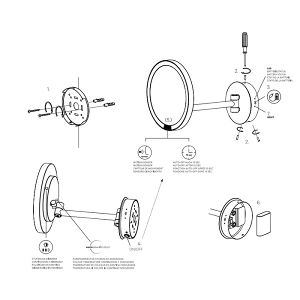 Косметическое зеркало Decor Walther Round Just Look WR 0125800 настенное, с LED-подсветкой, увел. х5, 21.5 см, хром