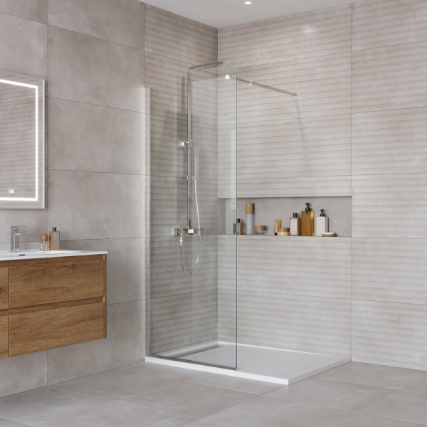 душевая перегородка belbagno kraft 120 kraft-l-1-120-c-cr профиль хром стекло прозрачное