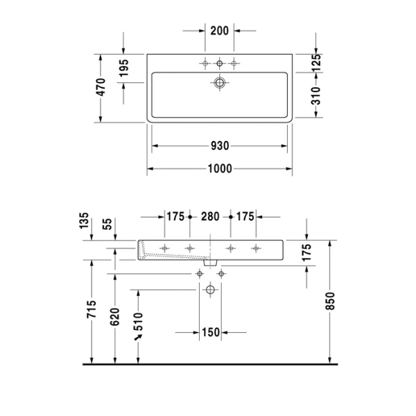 duravit vero раковина 1000x470 мм., с 1 отверстием для смесителя, с переливом, белая с покрытием wondergliss