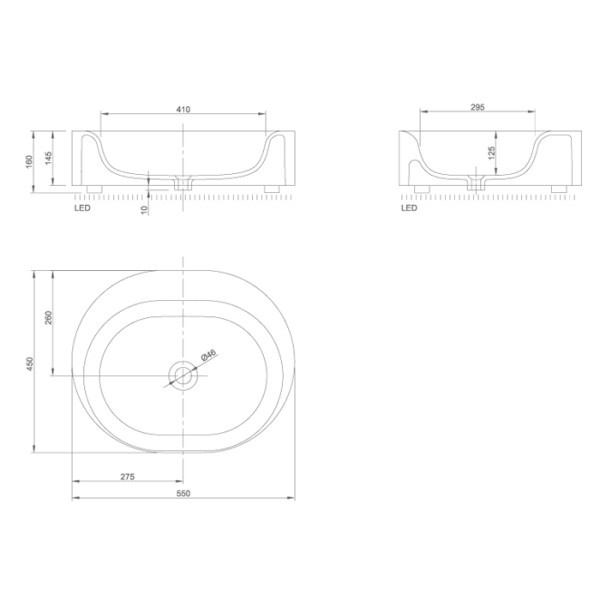 раковина накладная knief moon 55х45 см, с led подсветкой, цвет: белый матовый