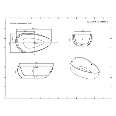 акриловая ванна black&white black swan sb227 170x95 см