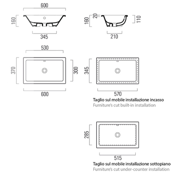 раковина gsi kube x 60 8953911, цвет белый